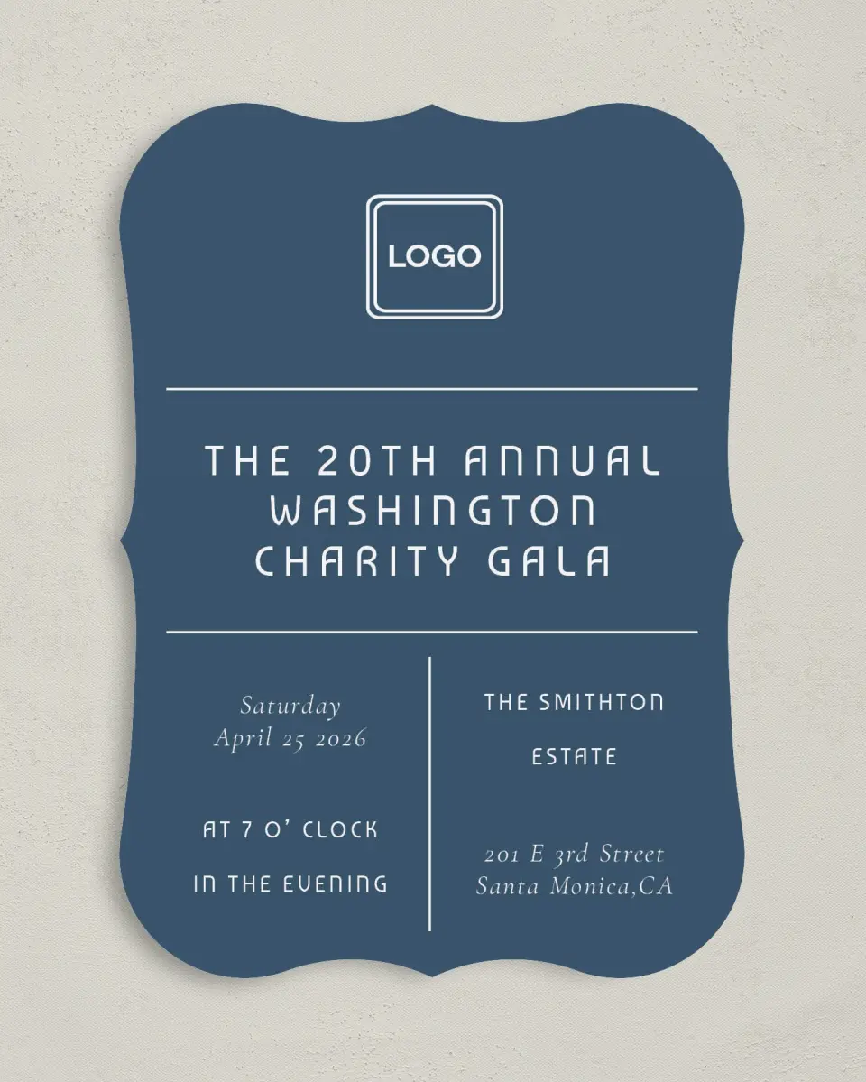 This is a 5" x 7" Bracket Gala Invitation called Gracious Gala printed in full color on Premium Smooth paper