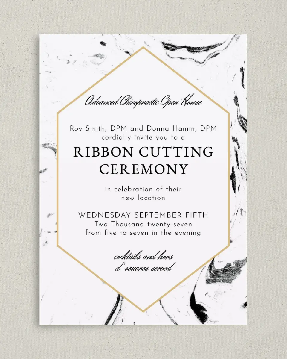 This is a 5" x 7" Rectangle Gala Invitation called Cut the Ribbon printed in full color on Premium Smooth paper