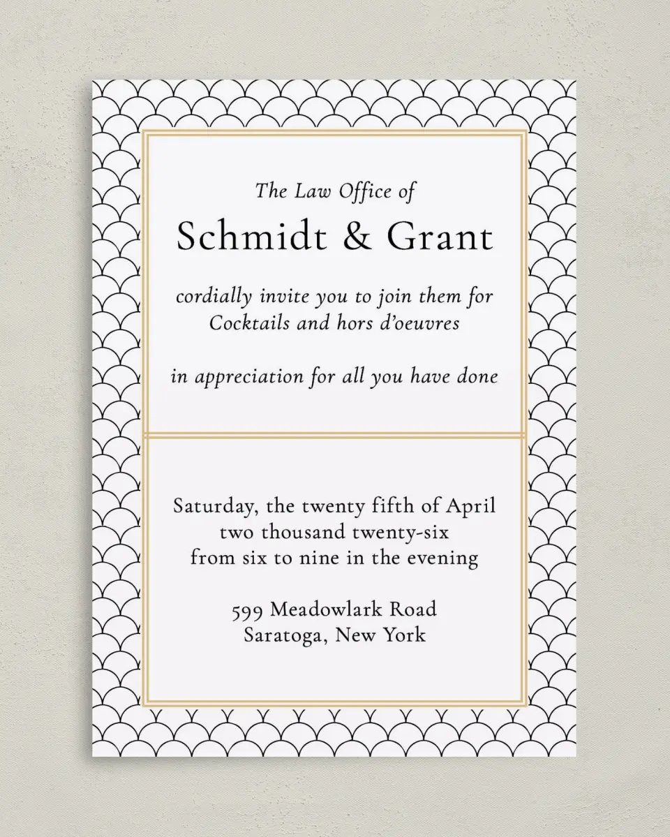 This is a 5" x 7" Rectangle Gala Invitation called Evening Celebration printed in full color on Premium Smooth paper
