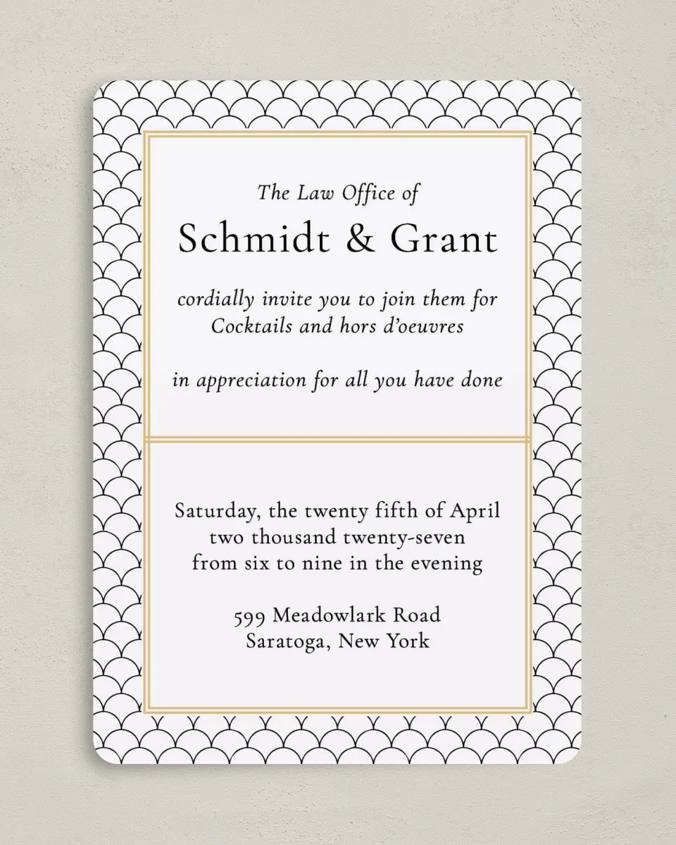 This is a 5" x 7" Rounded Gala Invitation called Evening Celebration printed in full color on Premium Smooth paper