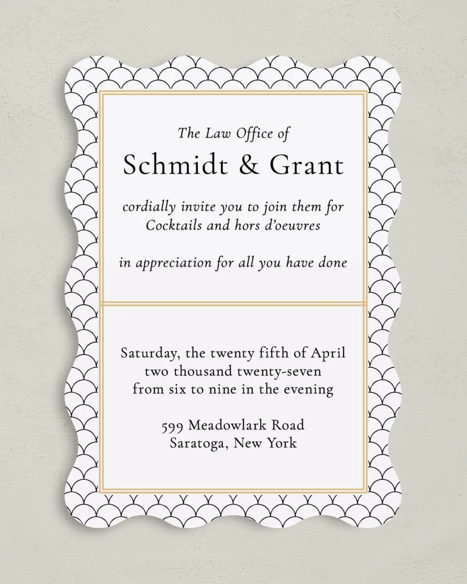 This is a 5" x 7" Wavy Gala Invitation called Evening Celebration printed in full color