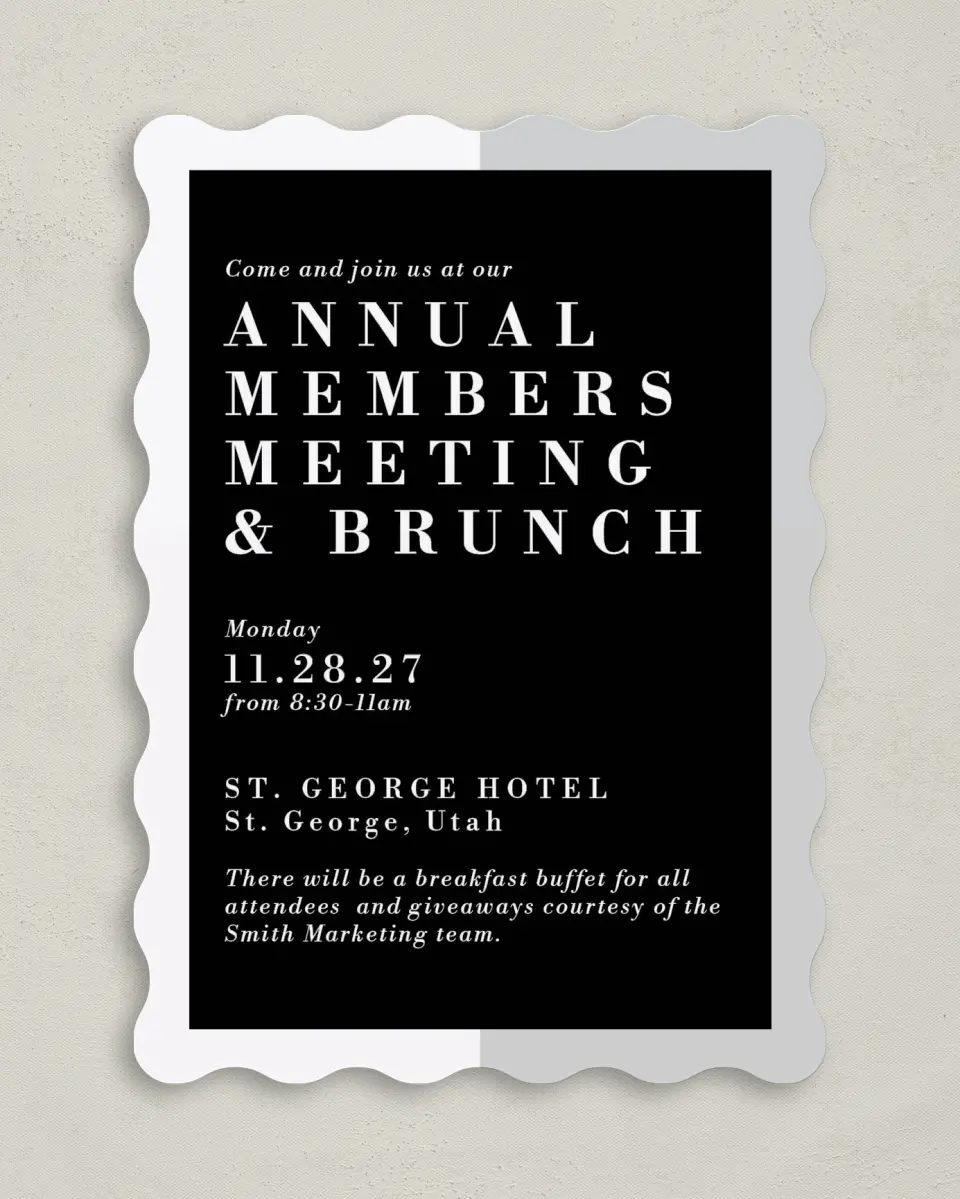 This is a 5" x 7" Wavy Gala Invitation called Be Square printed in full color