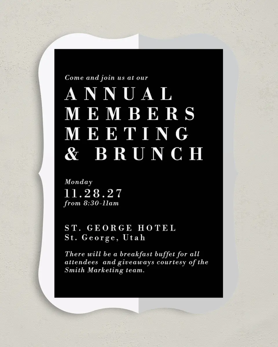 This is a 5" x 7" Bracket Gala Invitation called Be Square printed in full color on Premium Smooth paper
