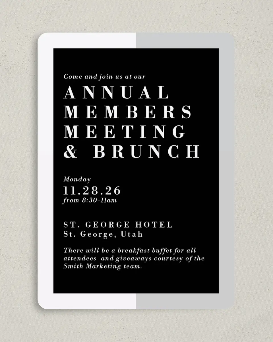 This is a 5" x 7" Rounded Gala Invitation called Be Square printed in full color on Premium Smooth paper