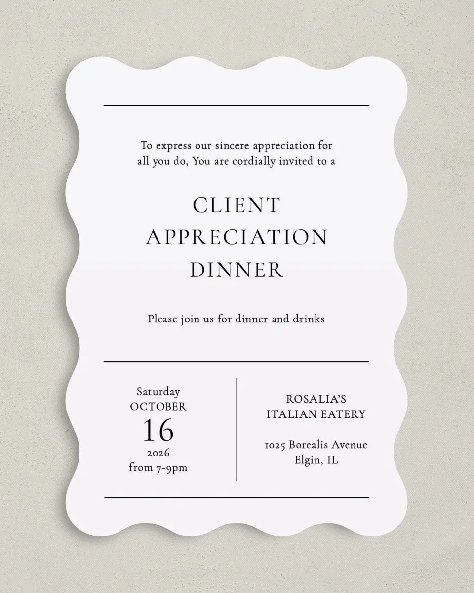 This is a 5" x 7" Wavy Gala Invitation called Simply Appreciated printed in full color