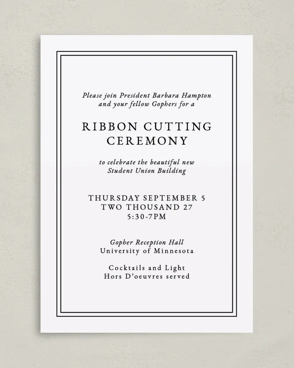 This is a 5" x 7" Rectangle Gala Invitation called The Great Debut printed in full color on Premium Smooth paper
