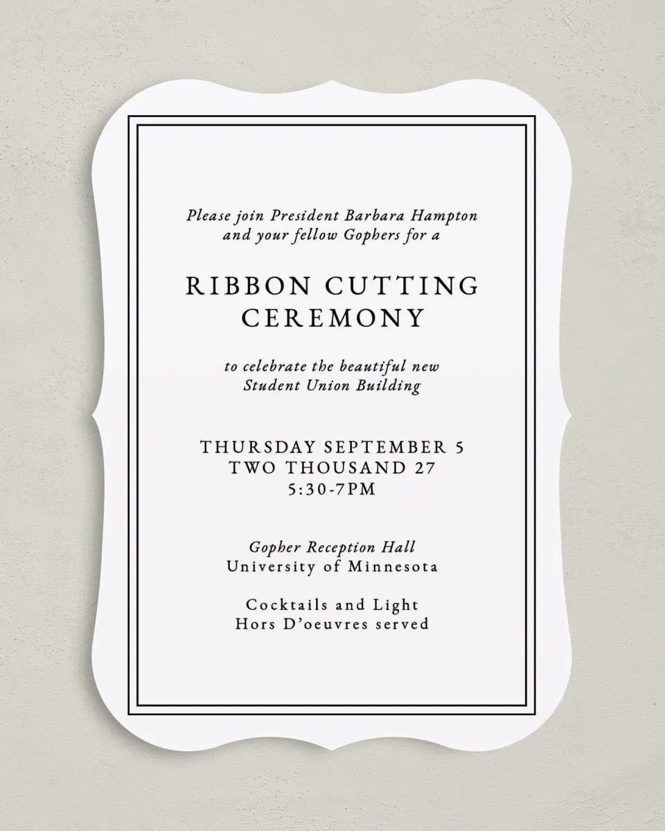 This is a 5" x 7" Bracket Gala Invitation called The Great Debut printed in full color on Premium Smooth paper