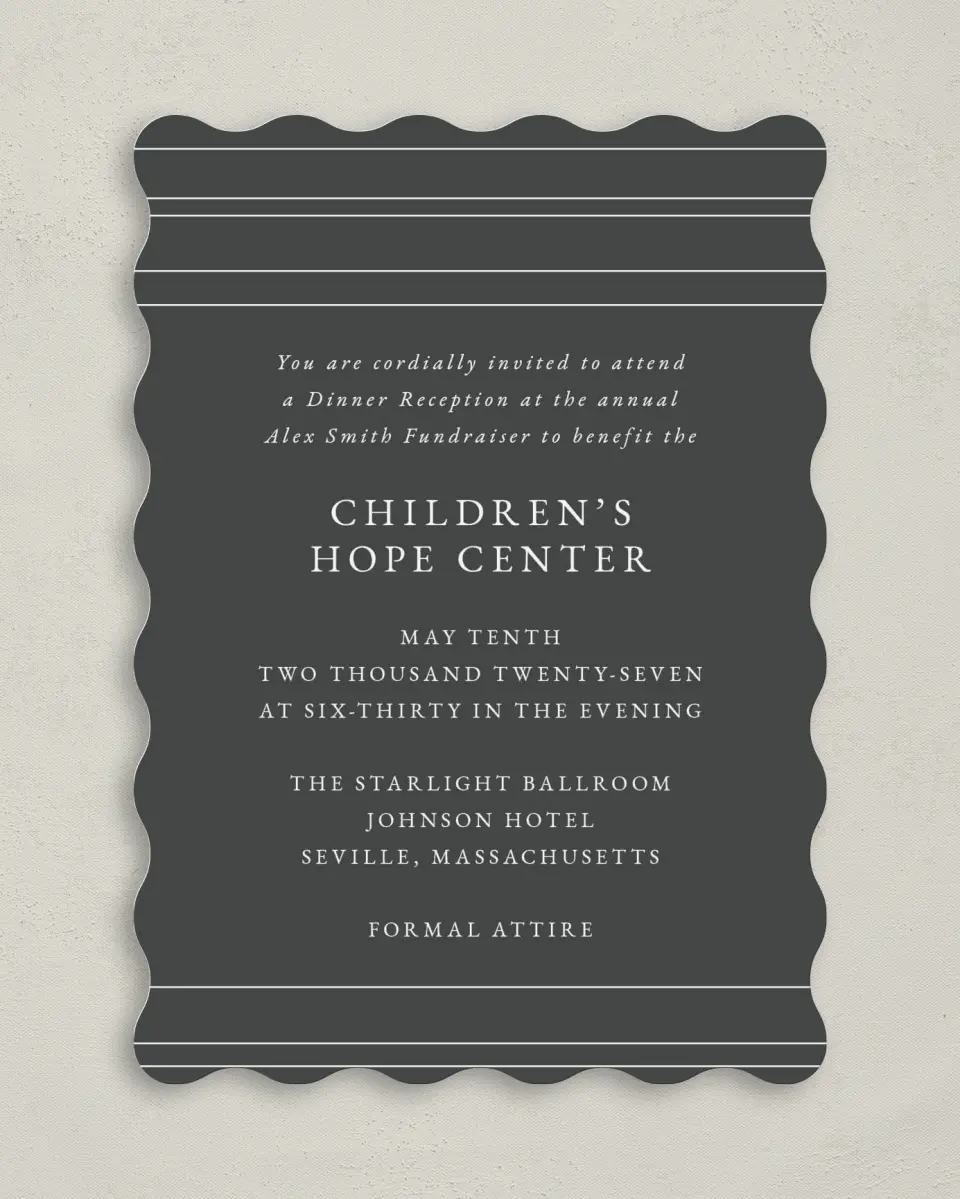 This is a 5" x 7" Wavy Gala Invitation called Night to Remember printed in full color