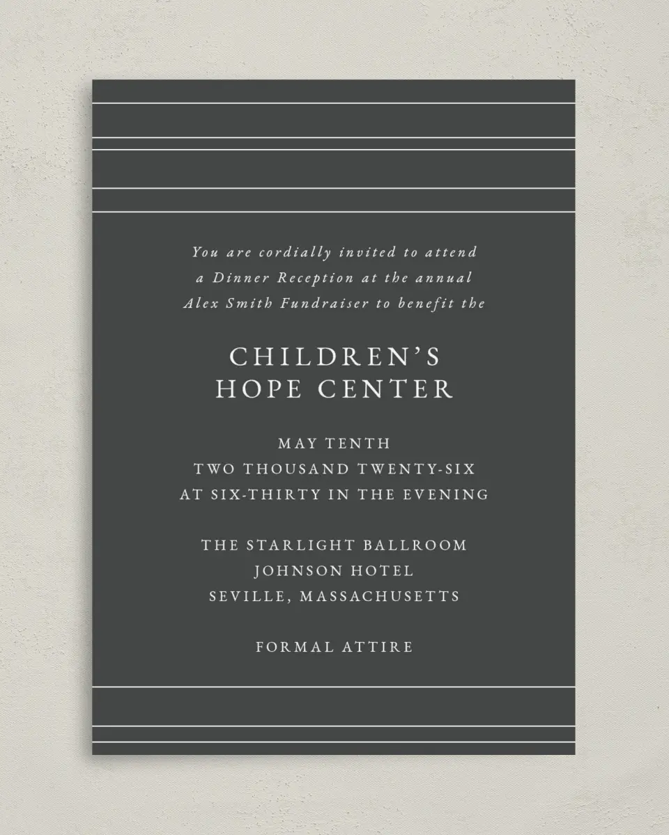 This is a 5" x 7" Rectangle Gala Invitation called Night to Remember printed in full color on Premium Smooth paper