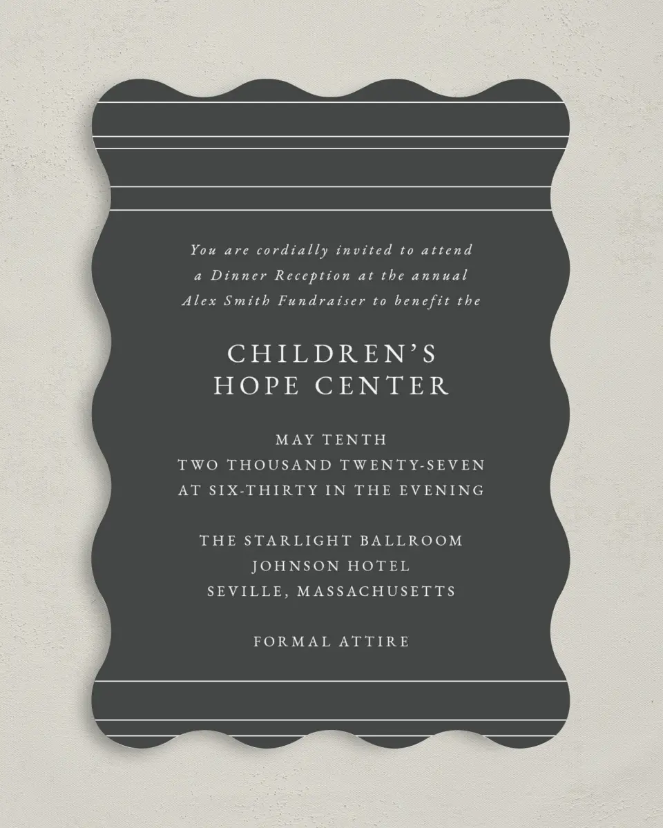 This is a 5" x 7" Wavy Gala Invitation called Night to Remember printed in full color