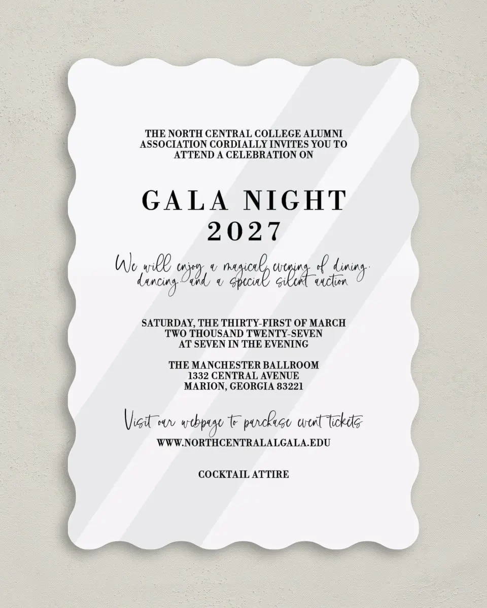 This is a 5" x 7" Wavy Gala Invitation called Glamorous Gala printed in full color