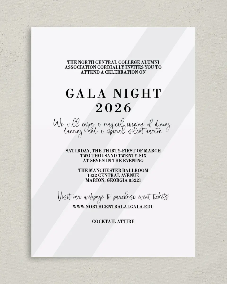 This is a 5" x 7" Rectangle Gala Invitation called Glamorous Gala printed in full color on Premium Smooth paper