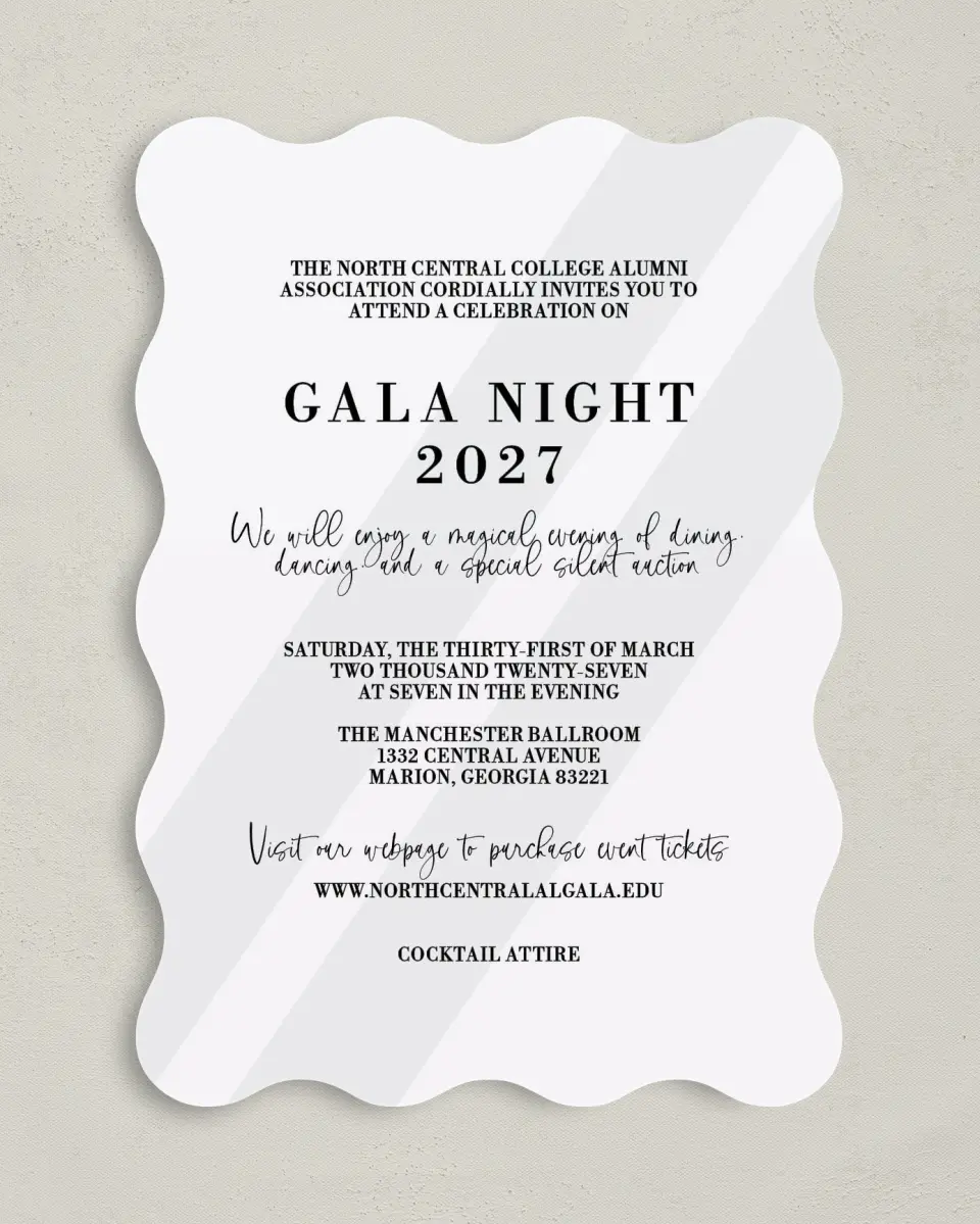 This is a 5" x 7" Wavy Gala Invitation called Glamorous Gala printed in full color