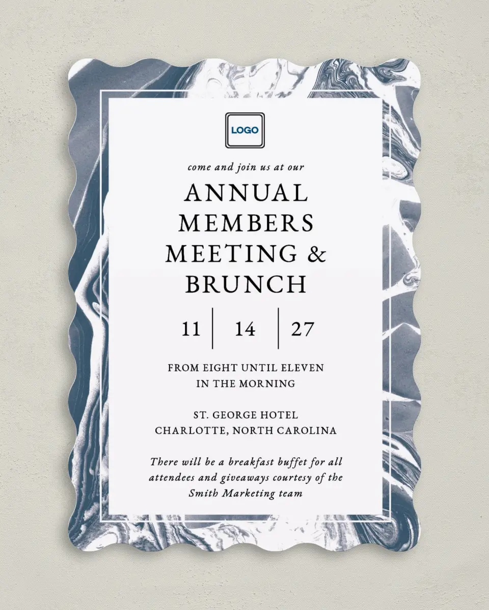 This is a 5" x 7" Wavy Gala Invitation called Annual Celebration printed in full color