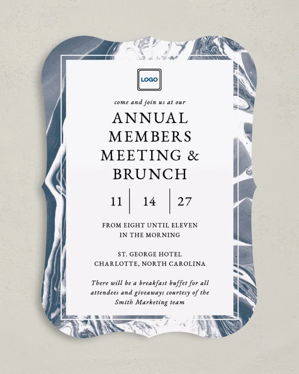 This is a 5" x 7" Bracket Gala Invitation called Annual Celebration printed in full color on Premium Smooth paper