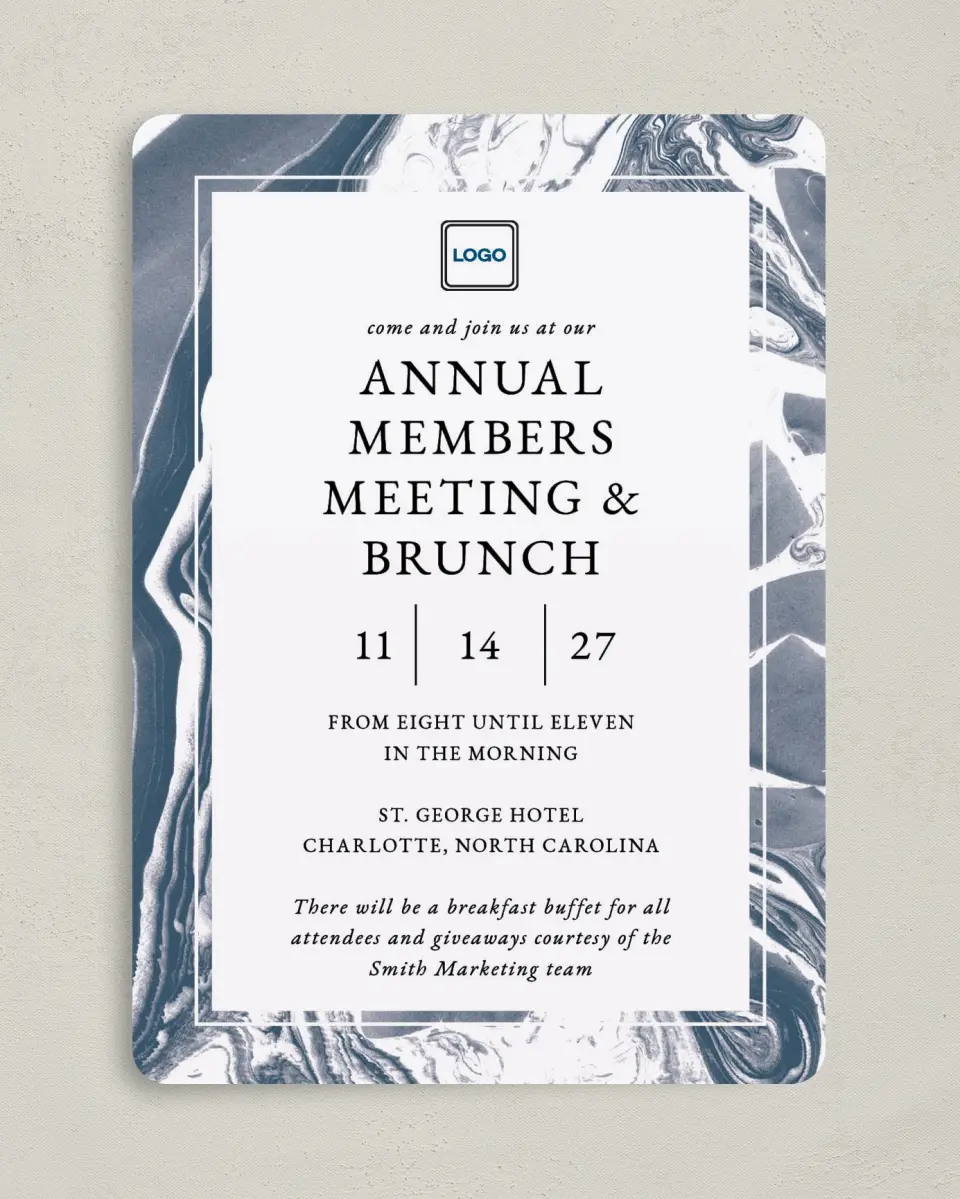 This is a 5" x 7" Rounded Gala Invitation called Annual Celebration printed in full color on Premium Smooth paper