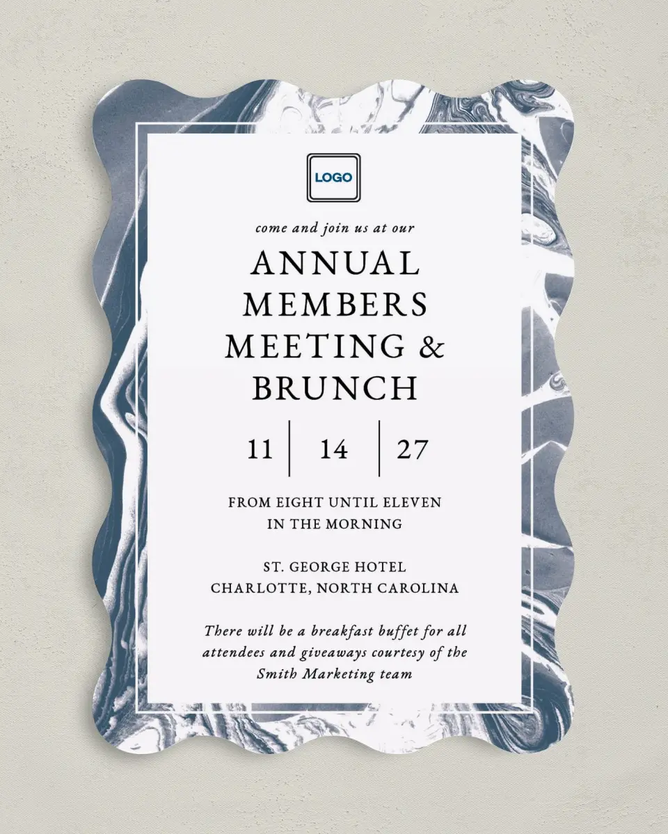 This is a 5" x 7" Wavy Gala Invitation called Annual Celebration printed in full color