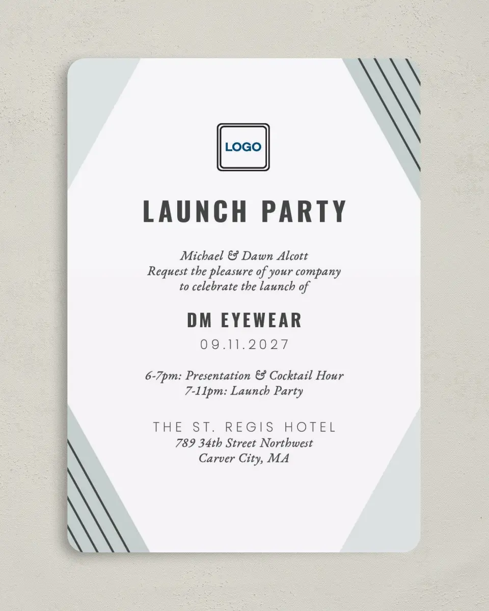 This is a 5" x 7" Rounded Gala Invitation called Grand Opening printed in full color on Premium Smooth paper