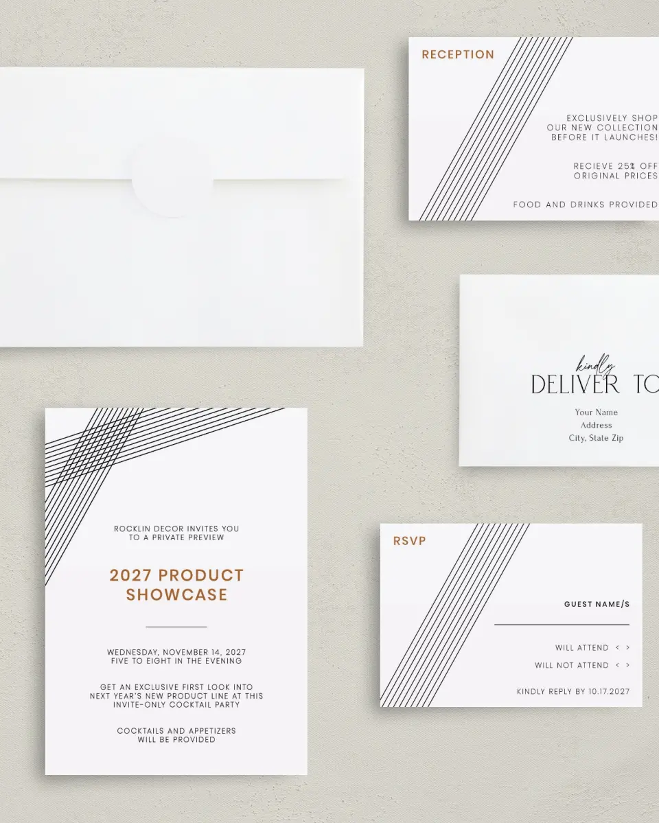 This is a 5" x 7" Rectangle Gala Invitation called Debut Celebration printed in full color with Gold foil on Luxe Satin (coated) paper