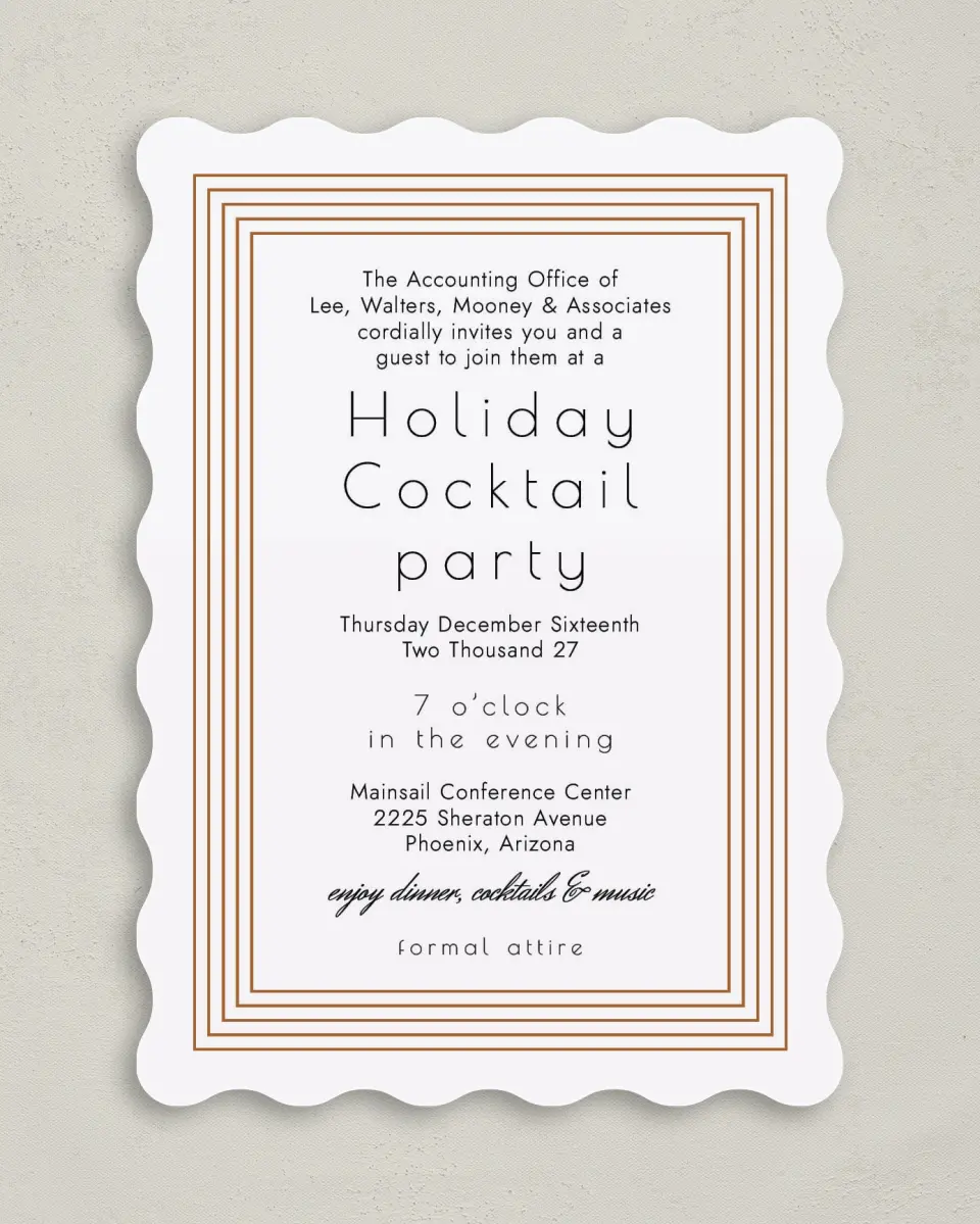 This is a 5" x 7" Wavy Gala Invitation called Elegant Banquet printed in full color