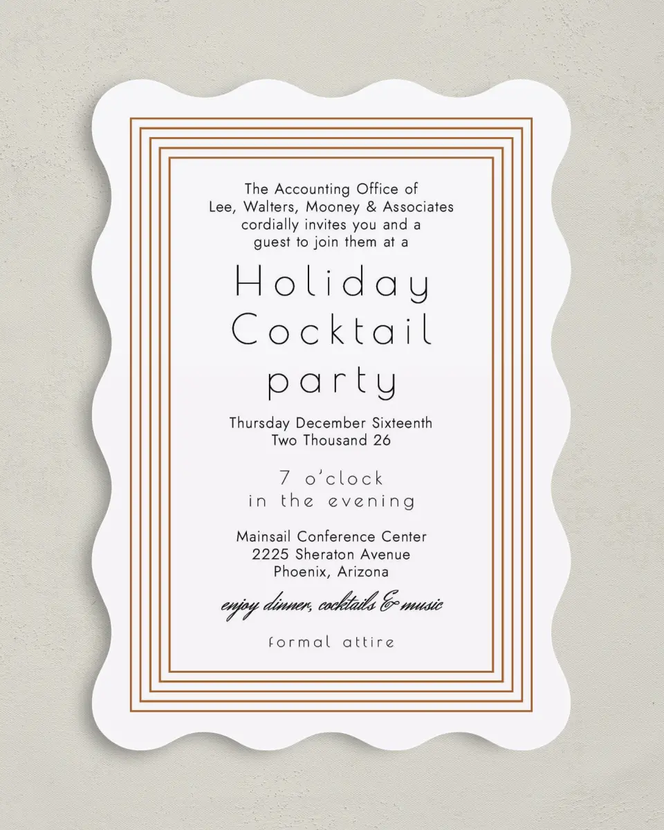 This is a 5" x 7" Wavy Gala Invitation called Elegant Banquet printed in full color