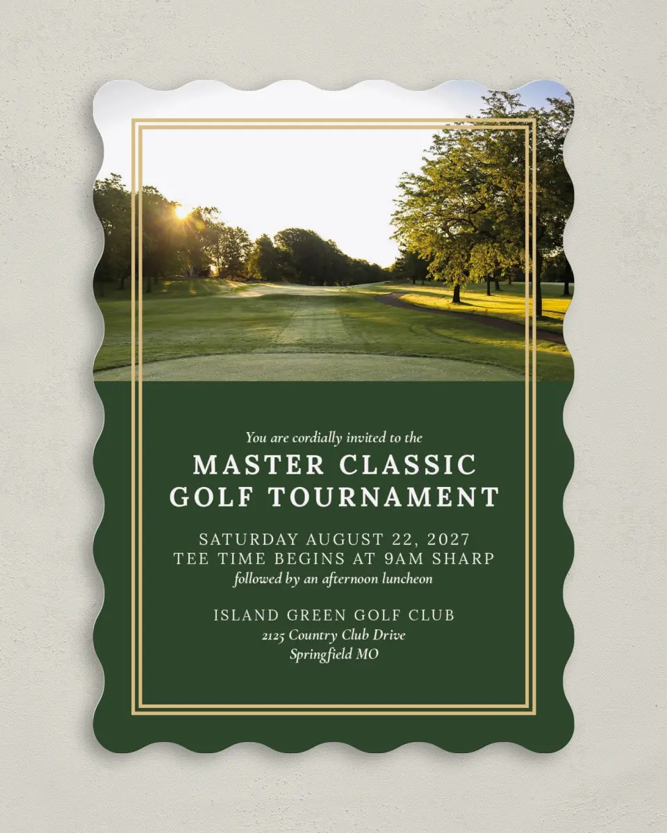 This is a 5" x 7" Wavy Gala Invitation called Classic Tournament printed in full color