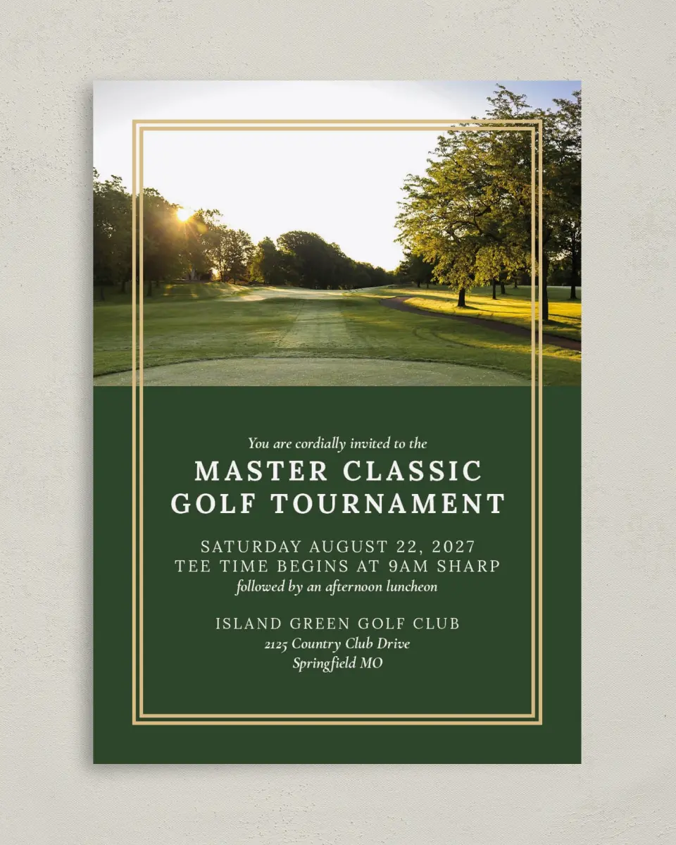 This is a 5" x 7" Rectangle Gala Invitation called Classic Tournament printed in full color on Premium Smooth paper