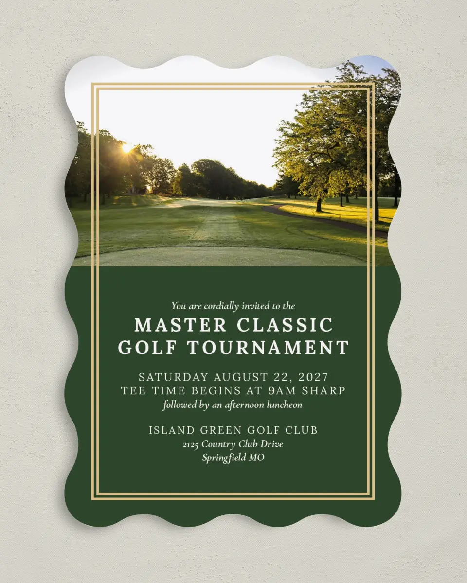 This is a 5" x 7" Wavy Gala Invitation called Classic Tournament printed in full color