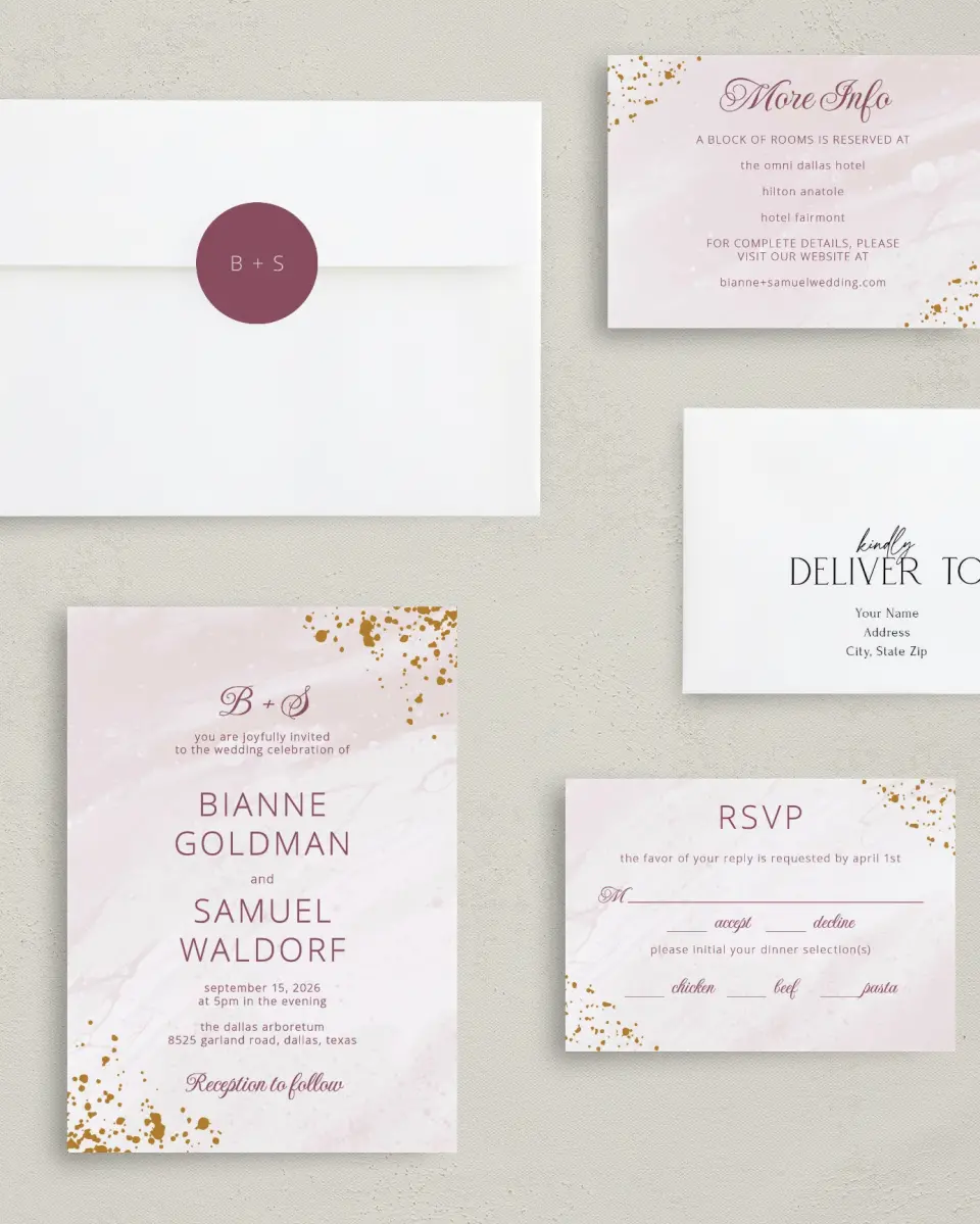 This is a 5" x 7" Classic Wedding Invitation called Tender Mist printed in full color on Premium Smooth paper