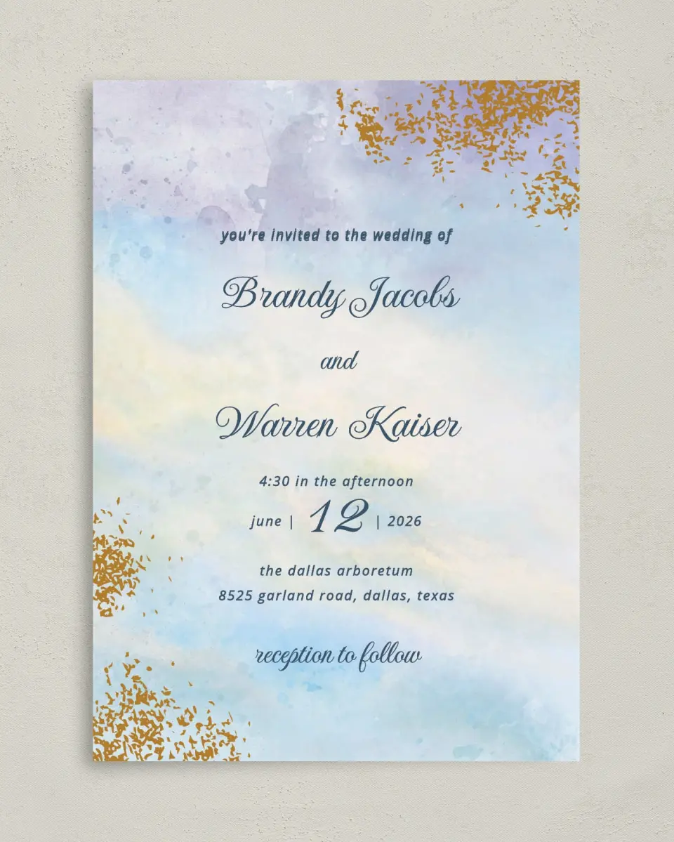 This is a 5" x 7" Classic Wedding Invitation called Dreamy Sky printed in full color on Premium Smooth paper
