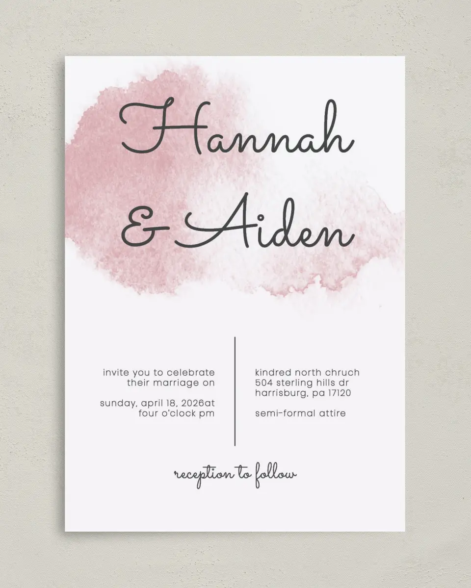 This is a 5" x 7" Classic Wedding Invitation called Watercolor Rapture printed in full color on Premium Smooth paper