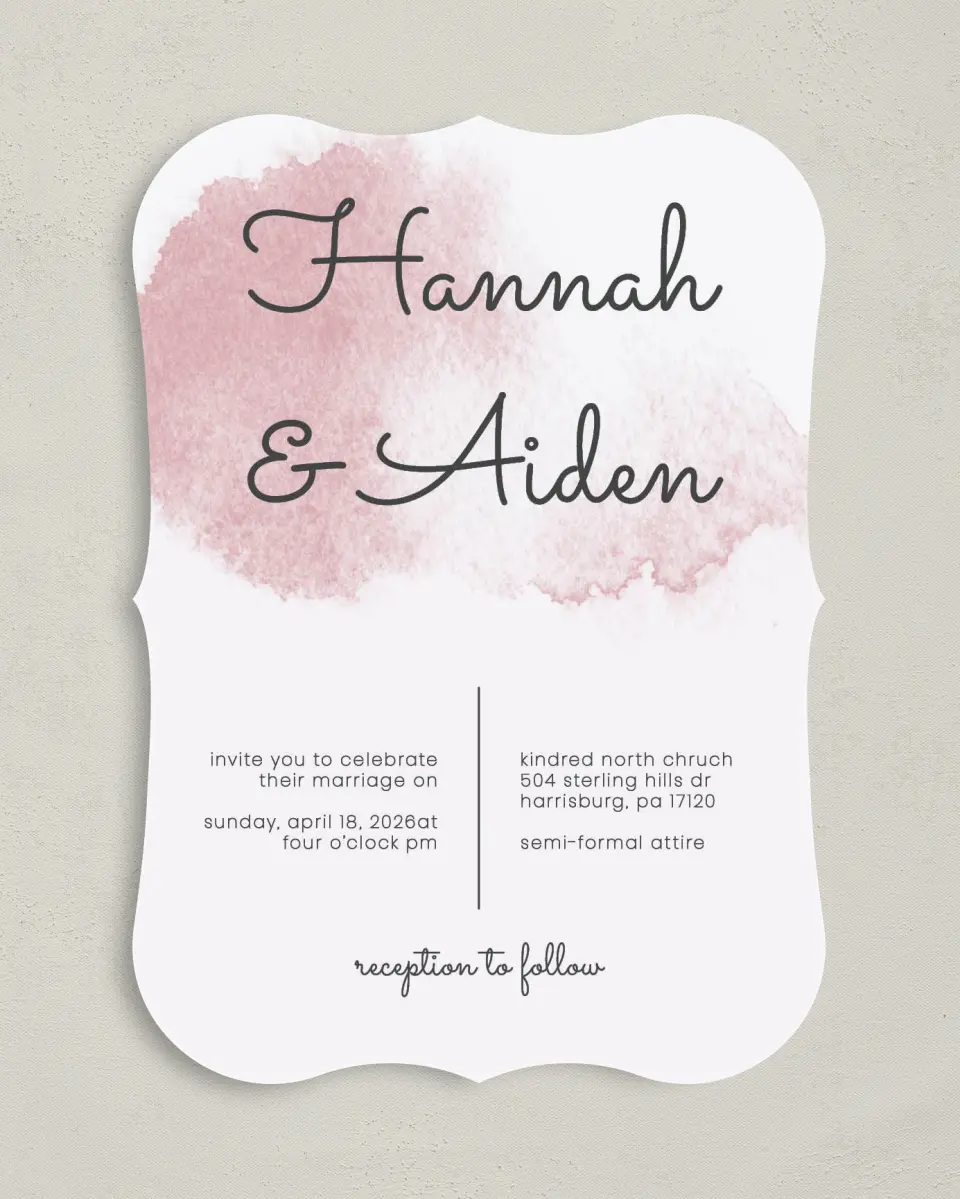 This is a 5" x 7" Bracket Wedding Invitation called Watercolor Rapture printed in full color on Premium Smooth paper