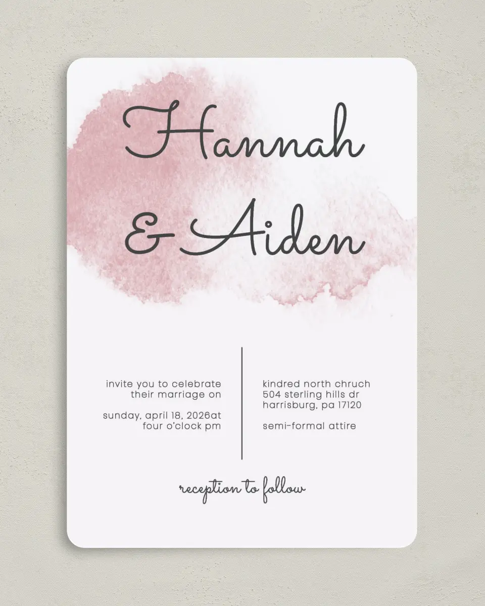 This is a 5" x 7" Rounded Wedding Invitation called Watercolor Rapture printed in full color on Premium Smooth paper