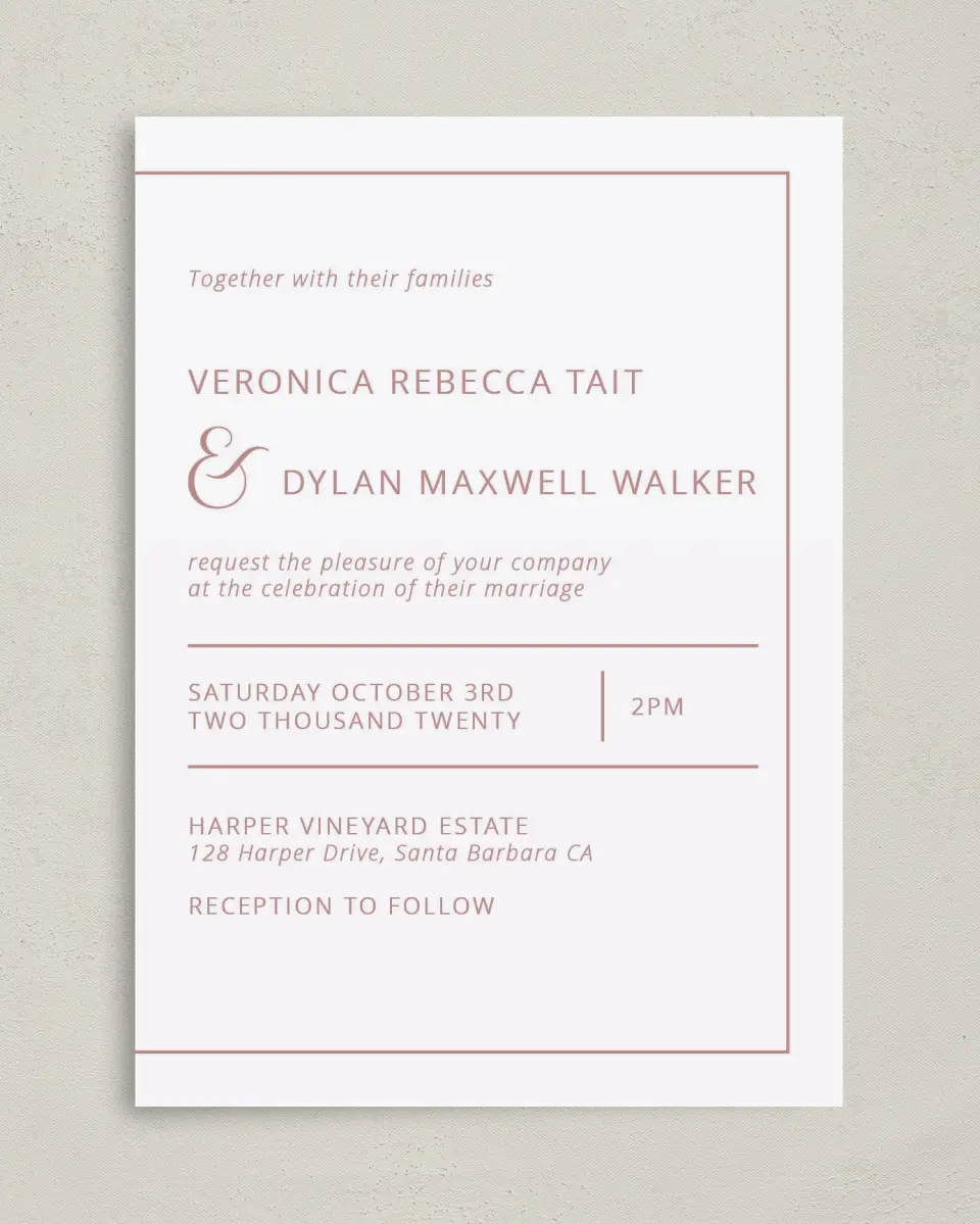 This is a 5" x 7" Classic Wedding Invitation called Neat Arrangement printed in full color on Premium Smooth paper
