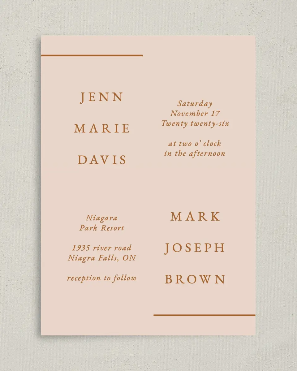This is a 5" x 7" Classic Wedding Invitation called Adorable Duo printed in full color with Gold foil on Luxe Satin (coated) paper