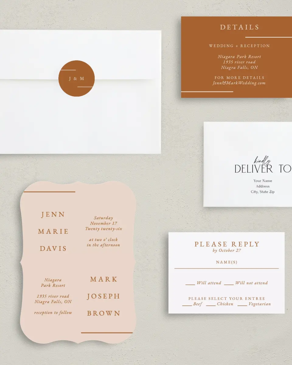 This is a 5" x 7" Bracket Wedding Invitation called Adorable Duo printed in full color with Silver foil on Luxe Satin (coated) paper
