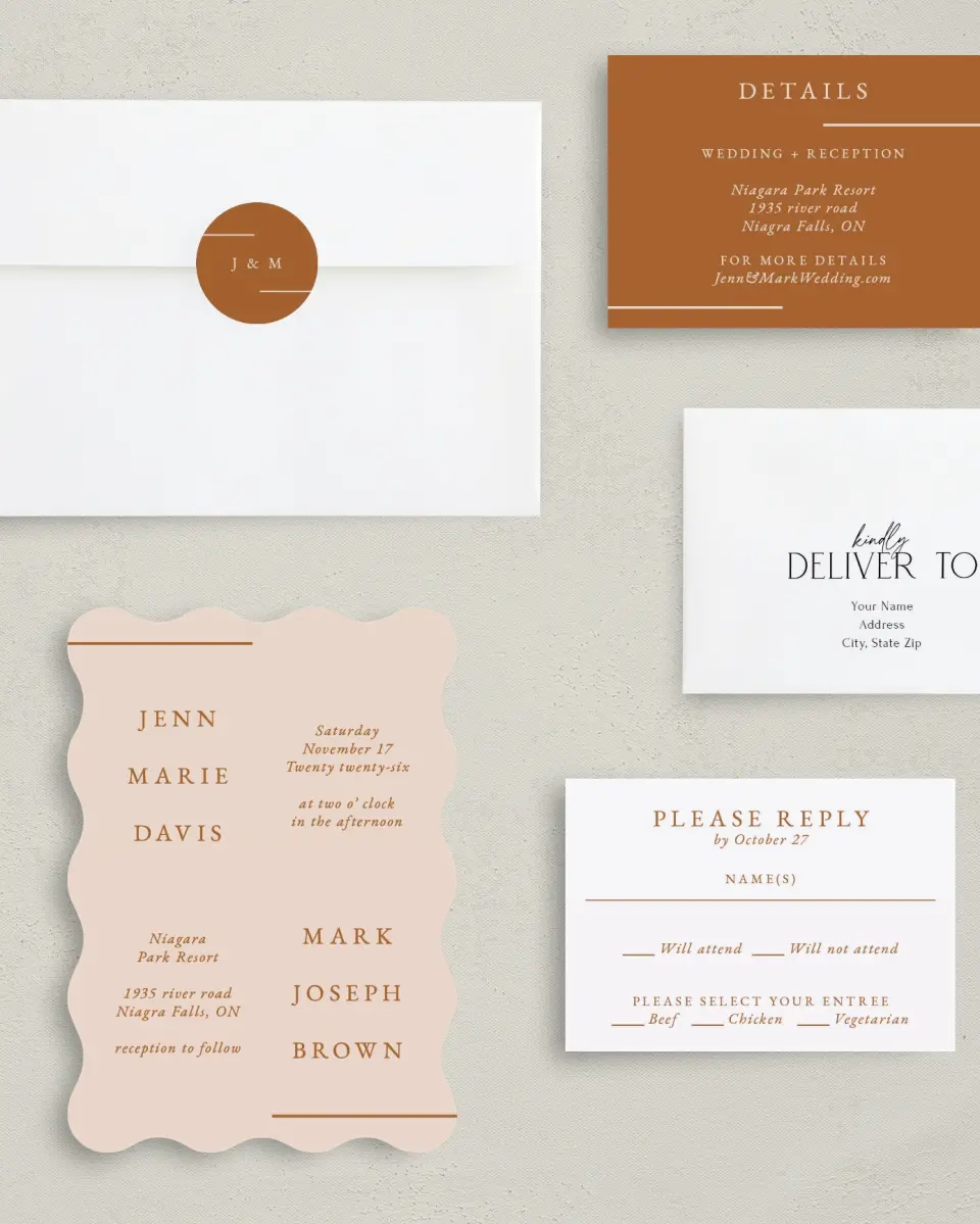 This is a 5" x 7" Wavy Wedding Invitation called Adorable Duo printed in full color on Premium Smooth paper