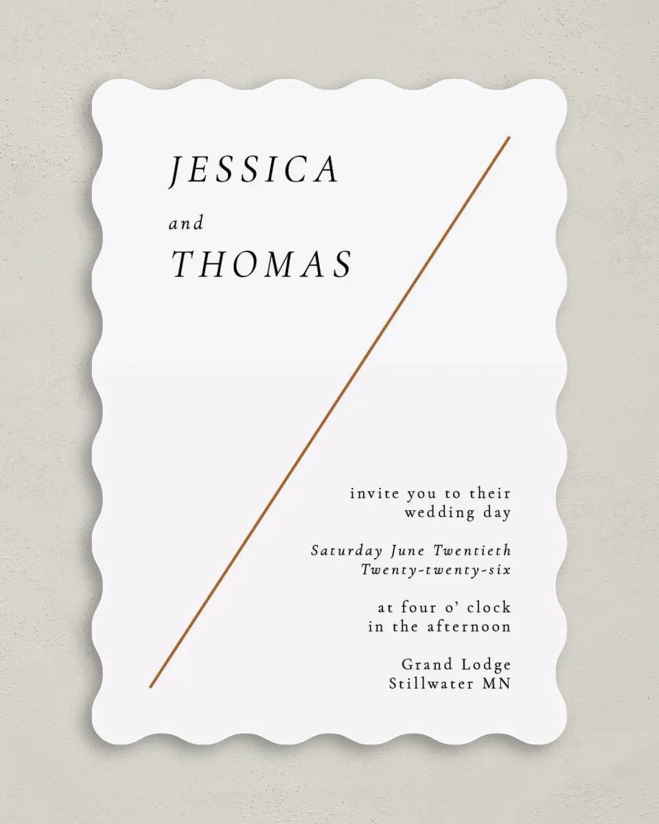This is a 5" x 7" Wavy Wedding Invitation called Sneek Peek printed in full color on Premium Smooth paper