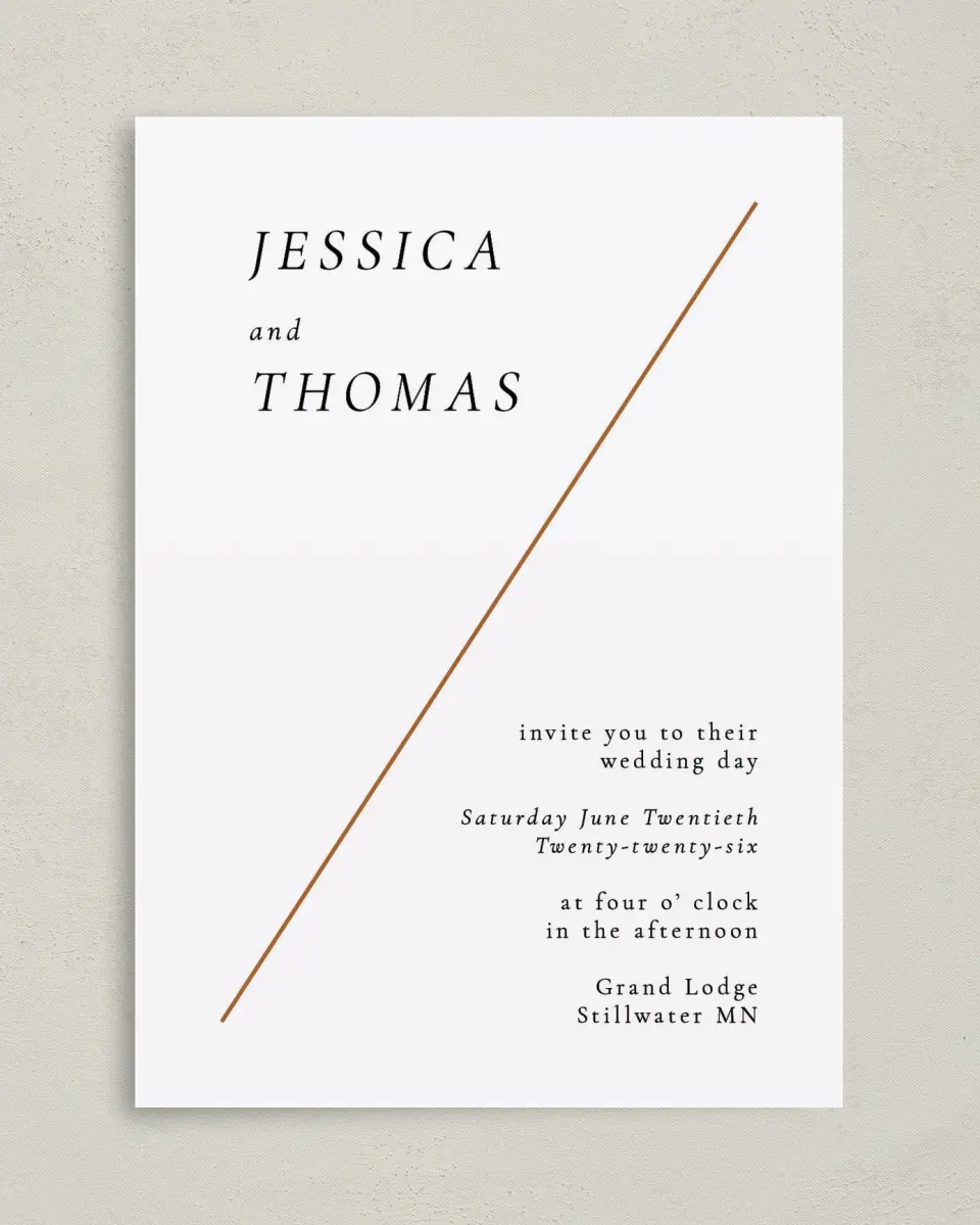 This is a 5" x 7" Classic Wedding Invitation called Sneek Peek printed in full color with Gold foil on Luxe Satin (coated) paper