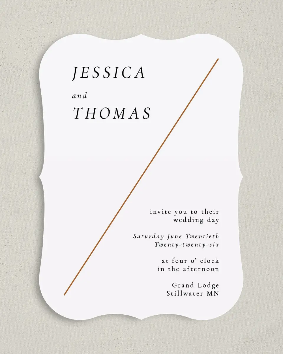 This is a 5" x 7" Bracket Wedding Invitation called Sneek Peek printed in full color on Premium Smooth paper