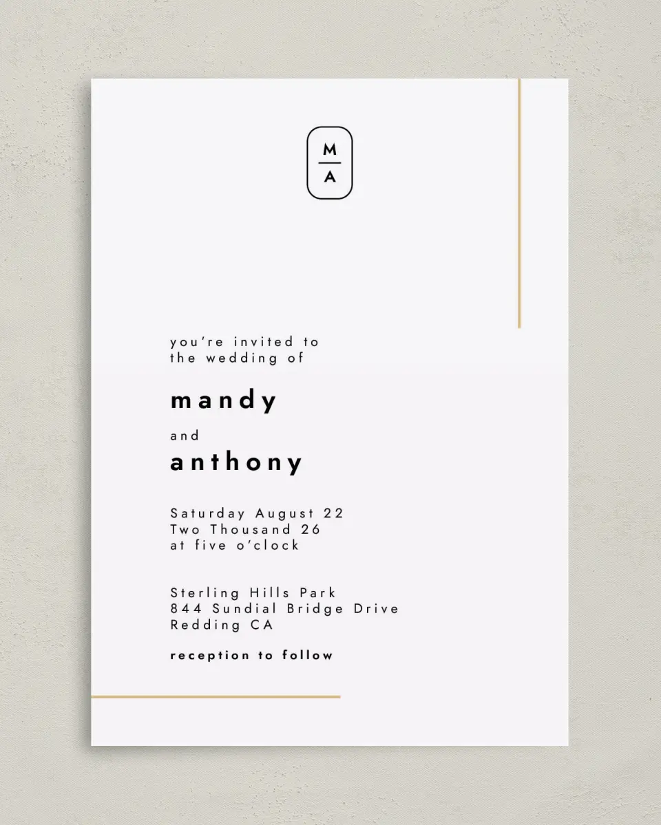 This is a 5" x 7" Classic Wedding Invitation called The Proposal printed in full color on Premium Smooth paper
