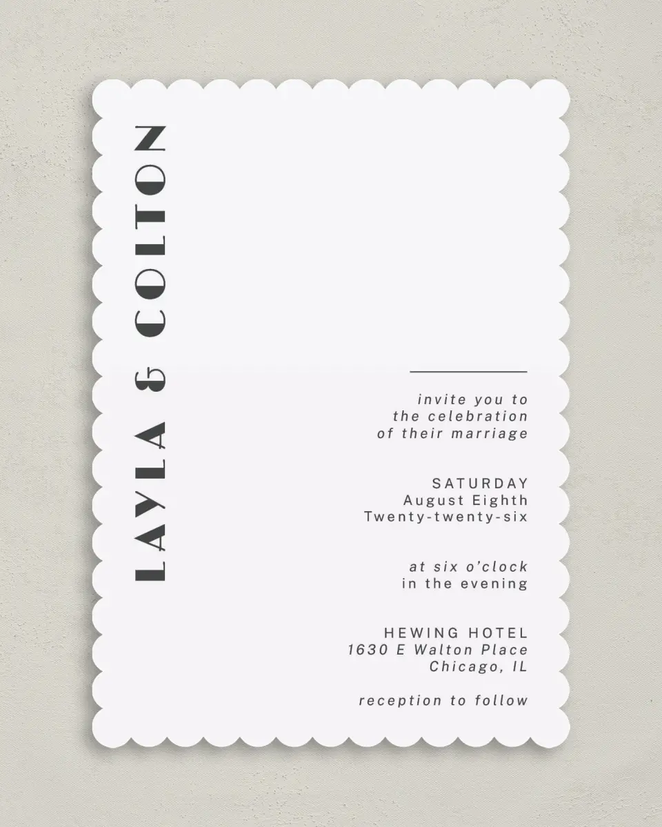 This is a 5" x 7" Classic Wedding Invitation called Boldy Forward printed in full color on Premium Smooth paper
