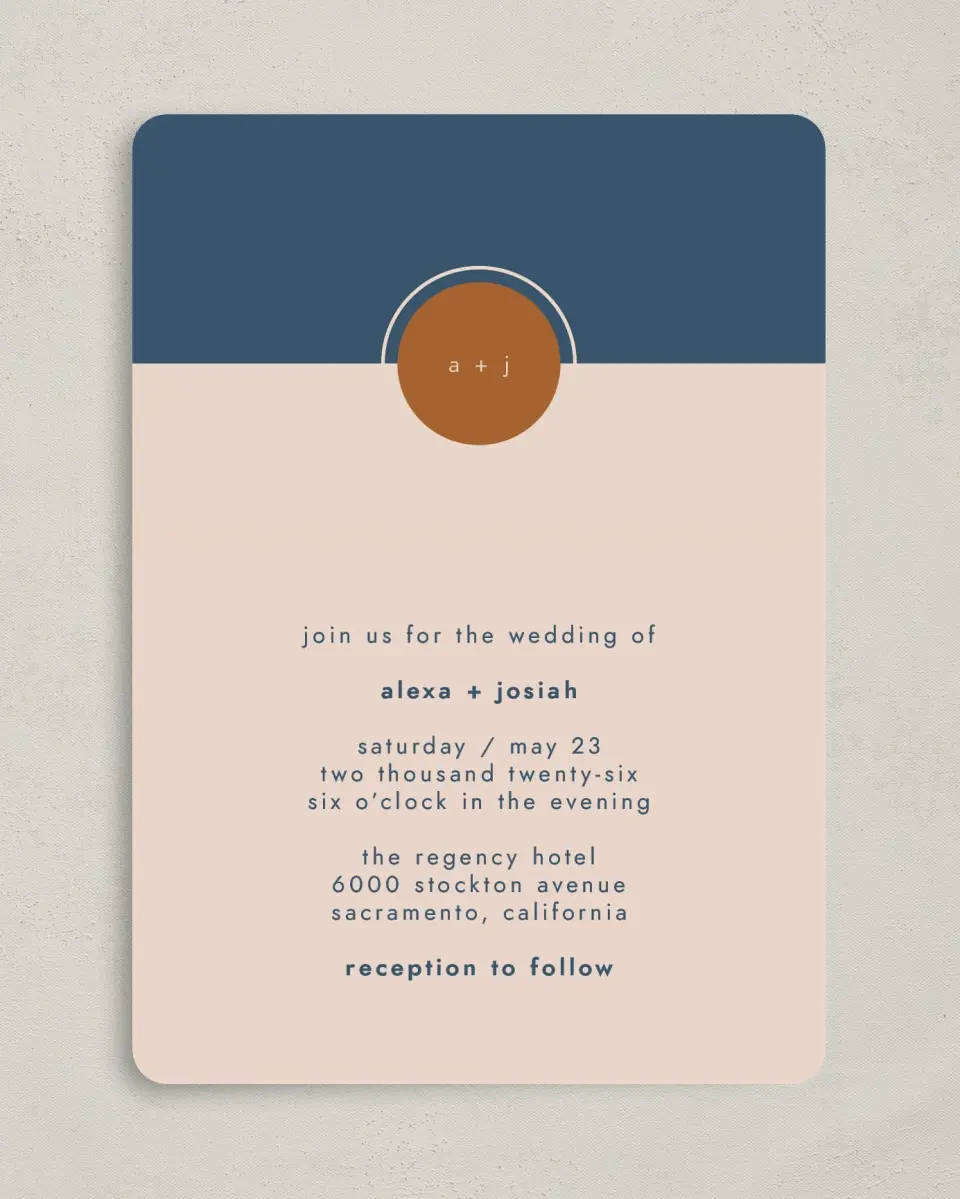 This is a 5" x 7" Rounded Wedding Invitation called Our Beginning printed in full color on Premium Smooth paper
