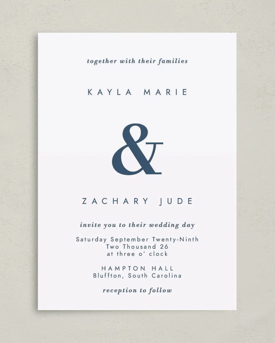 This is a 5" x 7" Classic Wedding Invitation called Perfect Picture printed in full color with Gold foil on Luxe Satin (coated) paper
