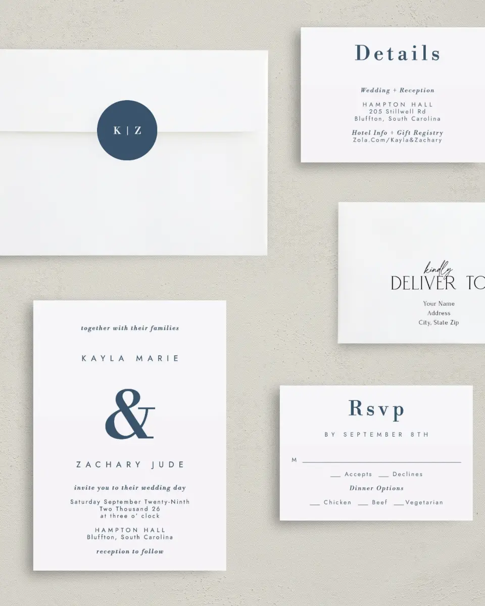 This is a 5" x 7" Classic Wedding Invitation called Perfect Picture printed in full color with Gold foil on Luxe Satin (coated) paper