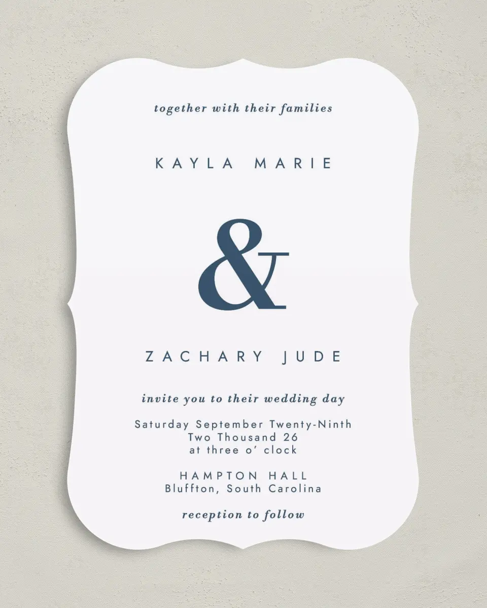 This is a 5" x 7" Bracket Wedding Invitation called Perfect Picture printed in full color on Premium Smooth paper
