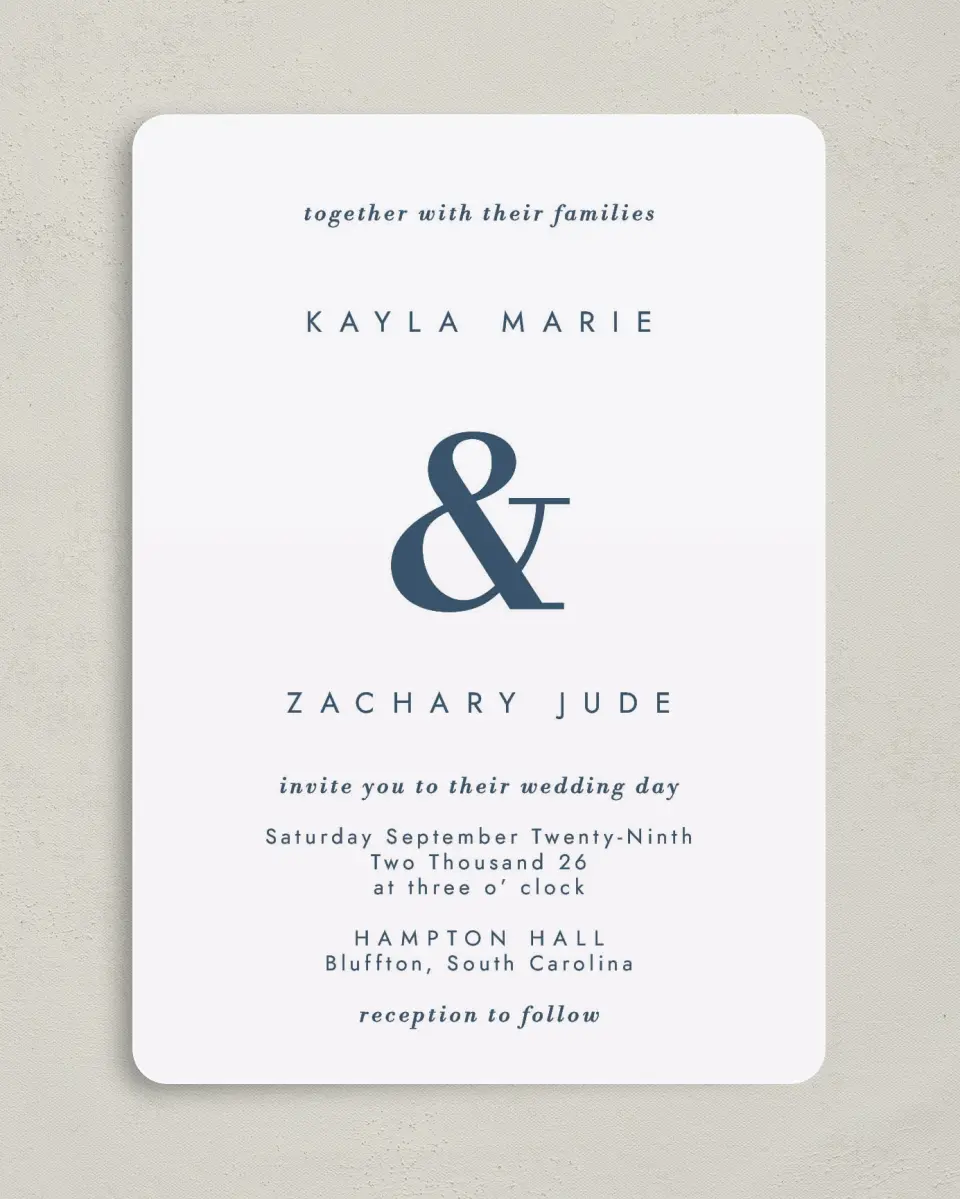 This is a 5" x 7" Rounded Wedding Invitation called Perfect Picture printed in full color on Premium Smooth paper