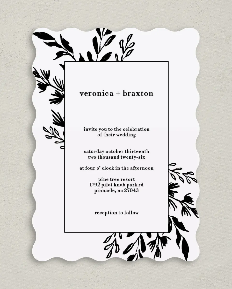 This is a 5" x 7" Wavy Wedding Invitation called Stacked Squares printed in full color on Premium Smooth paper