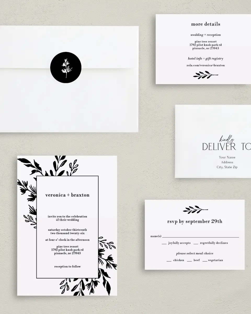This is a 5" x 7" Classic Wedding Invitation called Stacked Squares printed in full color with Gold foil on Luxe Satin (coated) paper