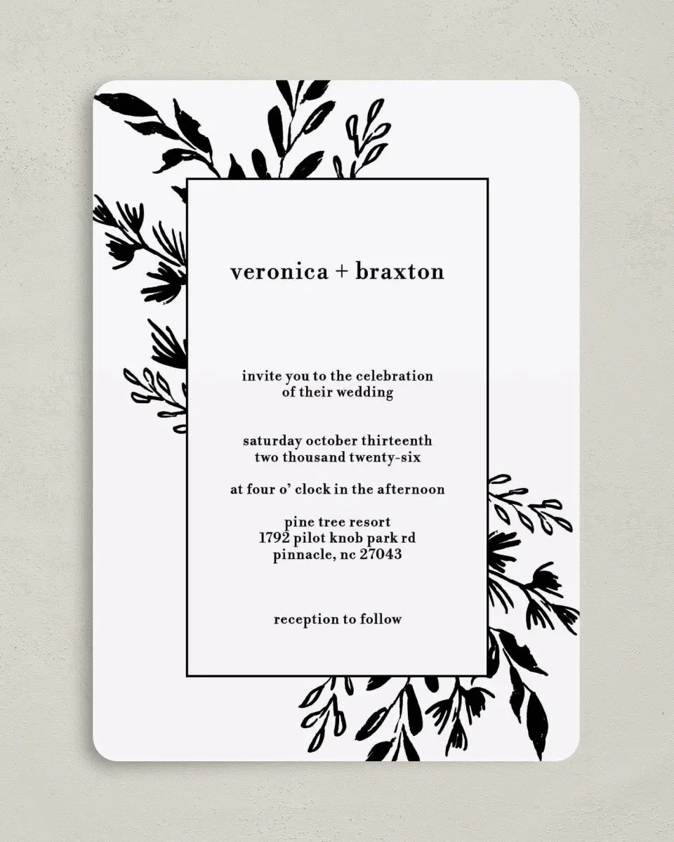This is a 5" x 7" Rounded Wedding Invitation called Stacked Squares printed in full color on Premium Smooth paper